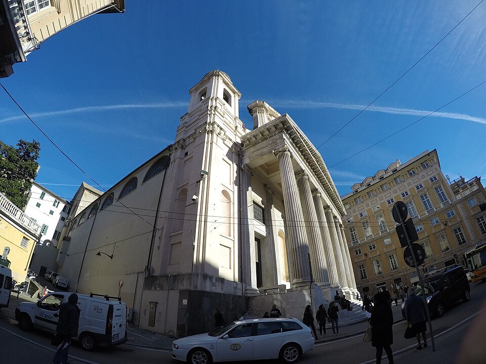 The Annunziata's neoclassical portico seen from the square outside