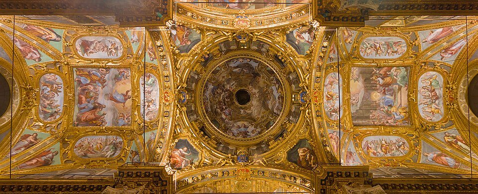 The painted and gilded vault of the Annunziata seen from directly below