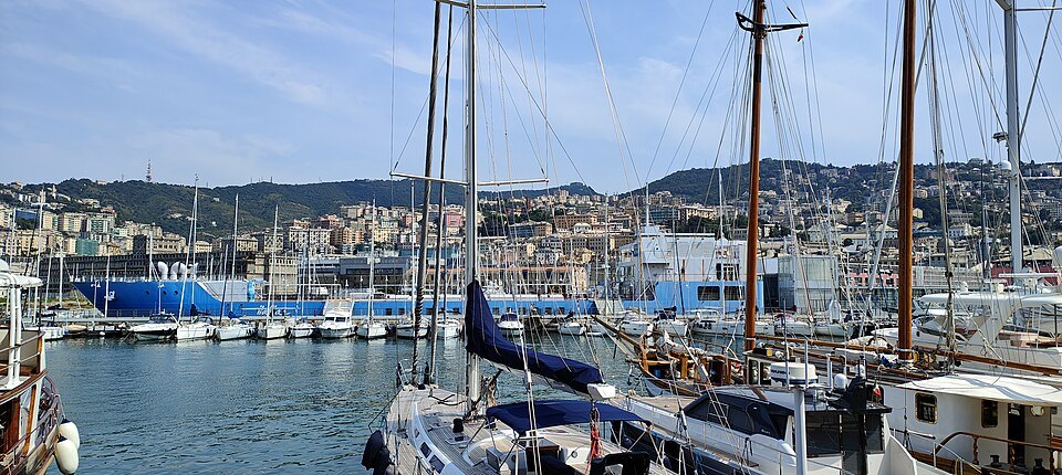 Yachts and fishing boats in the marina beside the aquarium