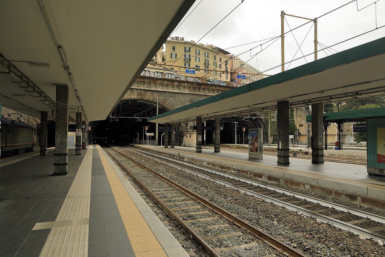The long platform canopies of Genova Piazza Principe station