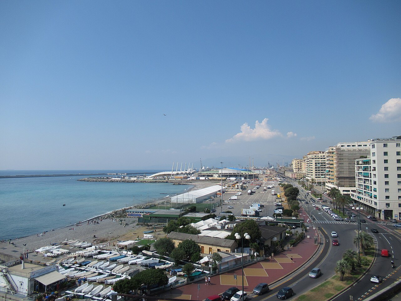 The Foce quarter and the seafront road, looking east along the coast