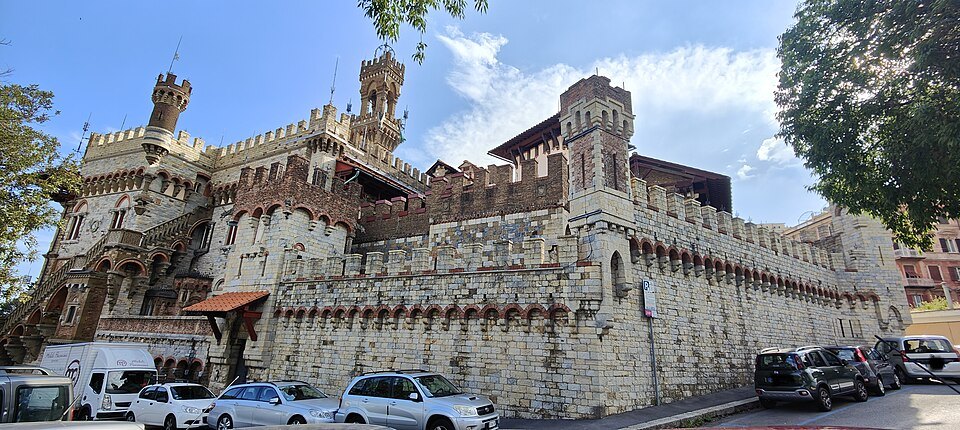 Castello Mackenzie on the hillside at Castelletto, with its towers and battlements