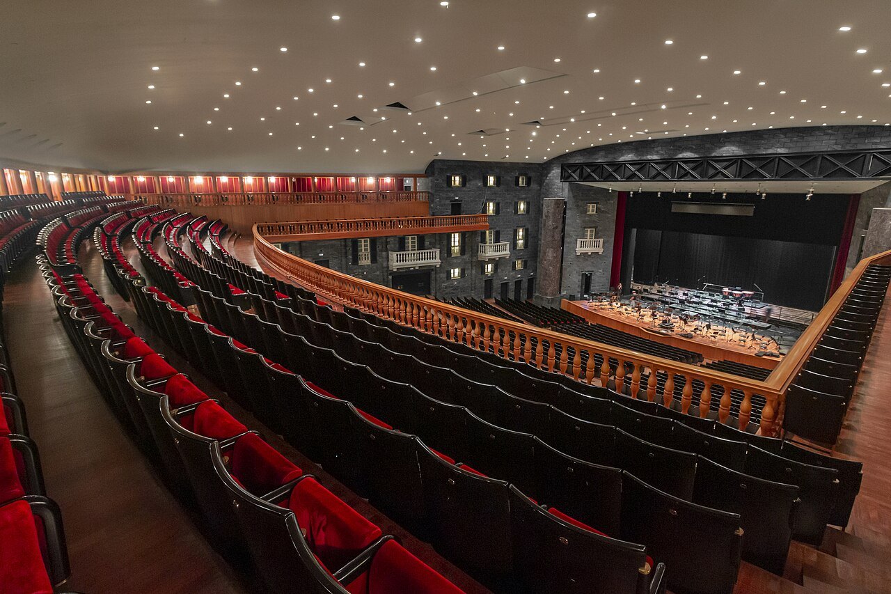 The stalls and stage of the Teatro Carlo Felice from the upper tier