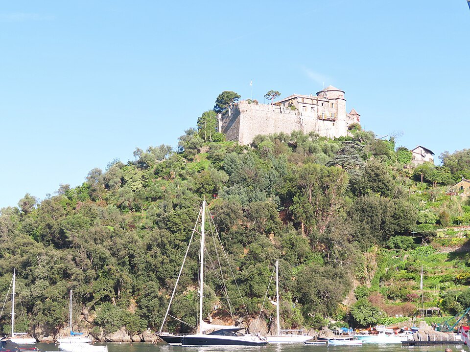 Castello Brown from the sea side, with masts in the foreground