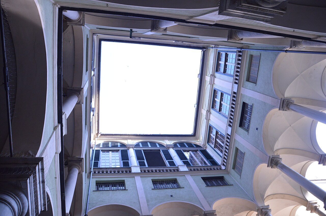 Looking up through the light well of Palazzo Balbi-Senarega on Via Balbi