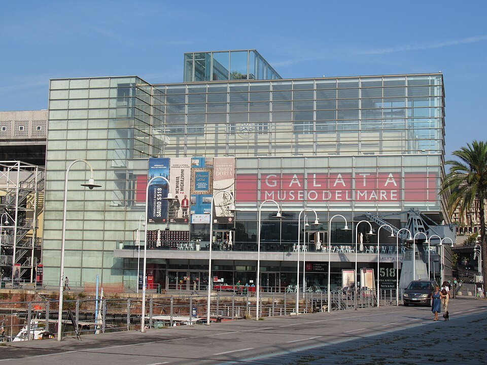 The glass front of the Galata sea museum on the Darsena