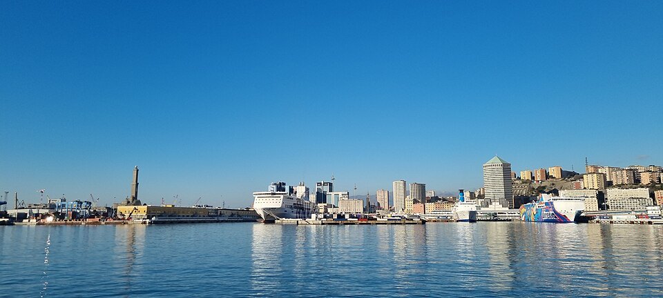 The port and the city from the water on a clear day