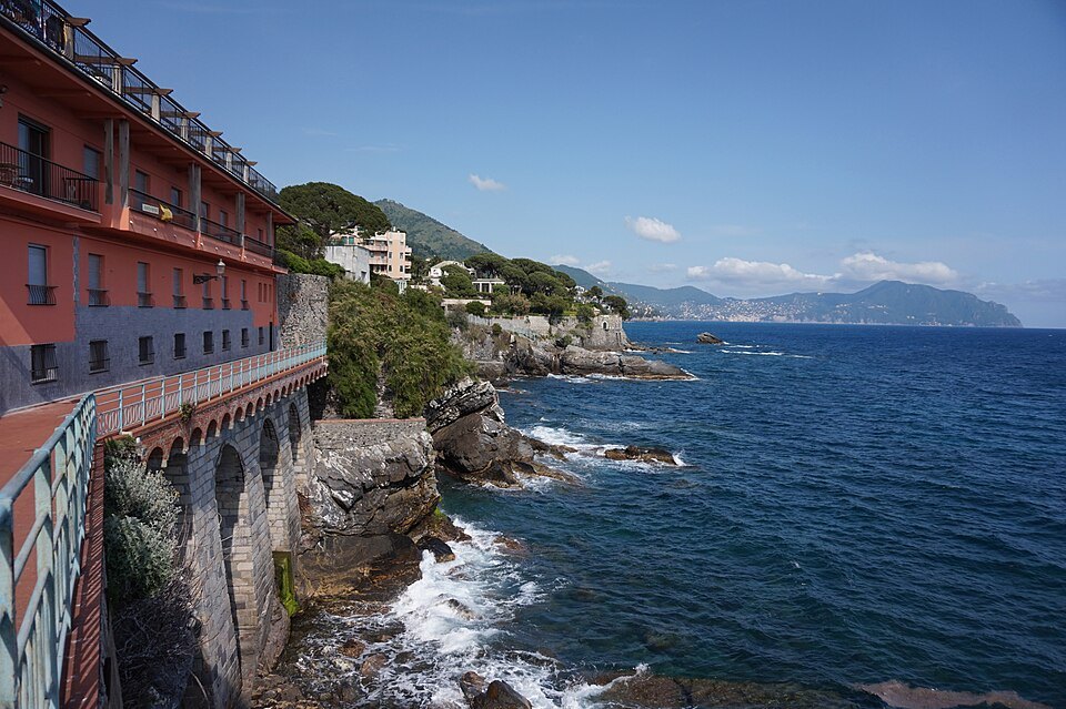 The cliff path at Nervi, the rock wall on one side and the water on the other