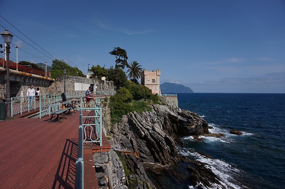 The walkway at Nervi with the sea below and the headland beyond