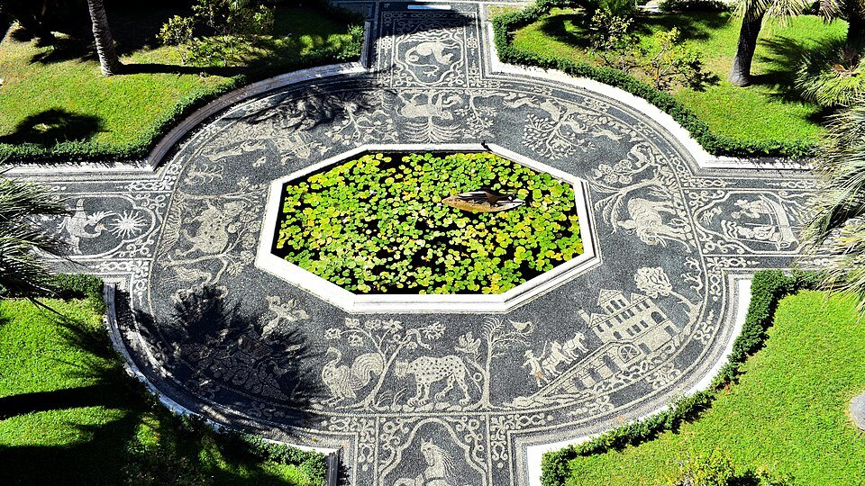 The pebble-mosaic floor of the Palazzo Reale's garden terrace
