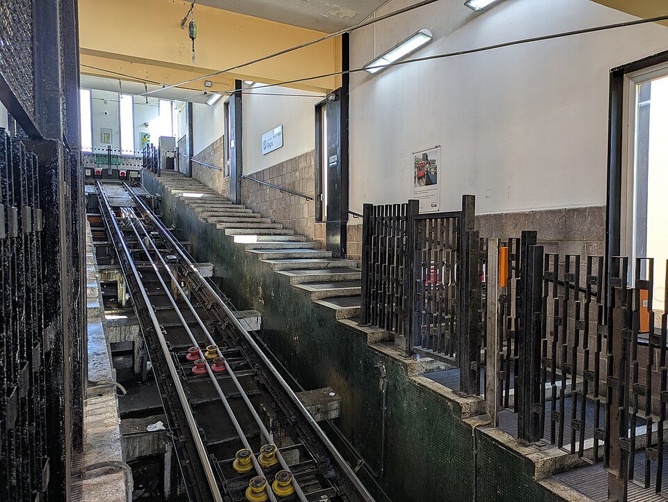 The lower station of the Righi funicular, with the track running up behind