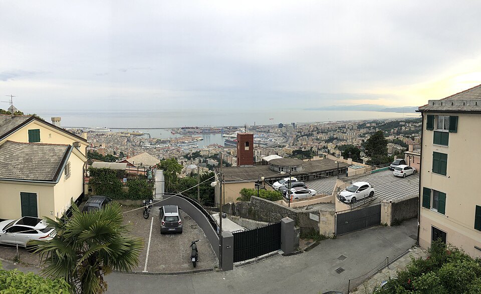 The city and the sea from Righi, the hillside dropping away below