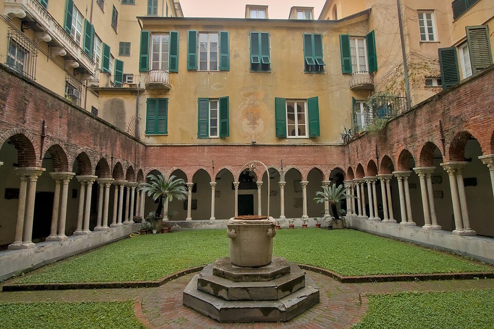 The cloister at San Matteo, its colonnade round a small garden