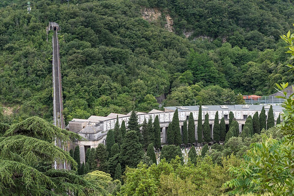The cemetery terraces at Staglieno seen from the bridge across the valley