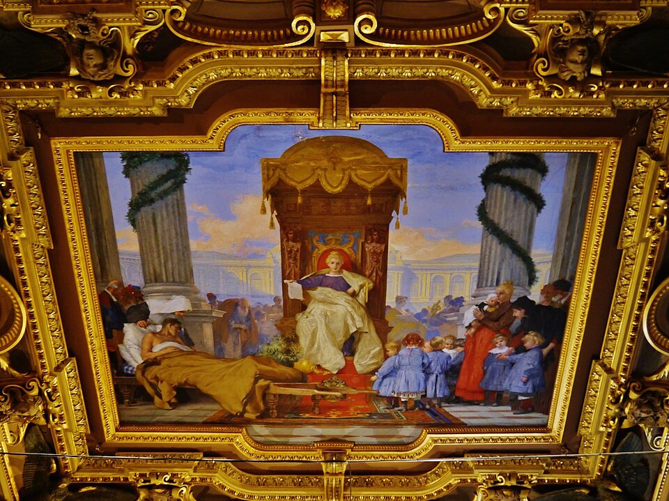 A frescoed ceiling panel in its gilded frame, Strada Nuova