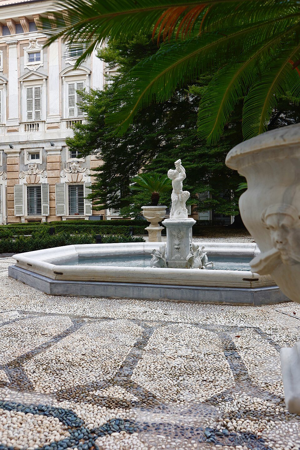 An octagonal basin in the lower garden of Palazzo Bianco
